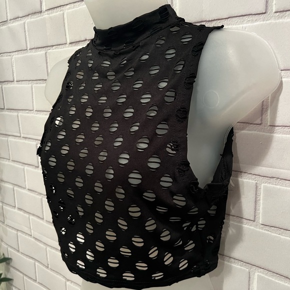 BLUSH MARK Women's Perforated Sleeveless Turtleneck Top & pants black  /M - Picture 7 of 13